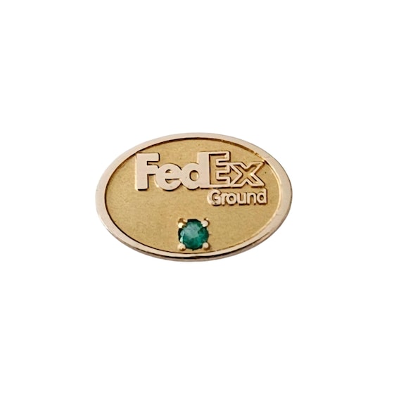 10K Gold FedEx Service Pin, Green Stone Lapel