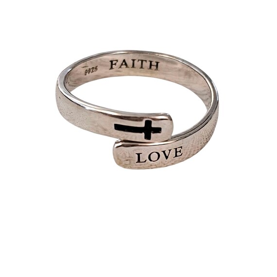 Sterling Silver Faith Bypass Ring, Cross Love, Size 10  J131