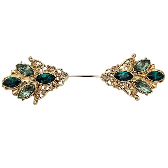 1928 Brand Green Navette Jabot Style Stick Lapel Pin C863