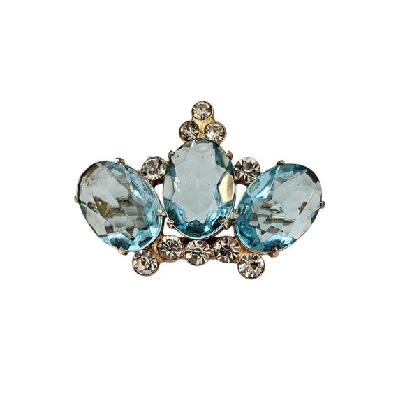 Coro Blue Crown Brooch, Sterling Blue Rhinestone Pin, C184