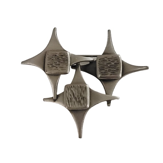 Corocraft Silver Tone Star Trio Modernist Brooch Pin, Signed K923