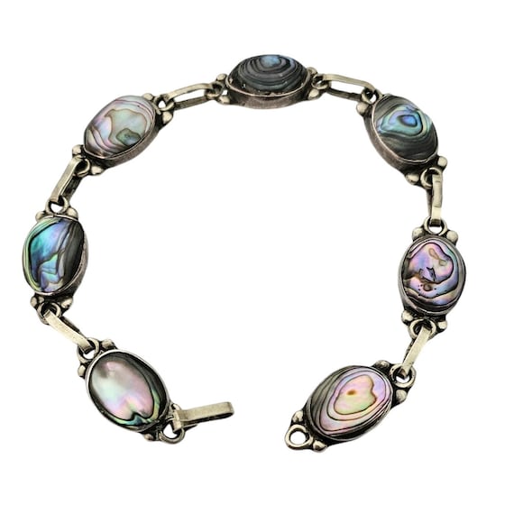 Sterling Silver Abalone Cabochon Bracelet 6.25 Inches L556