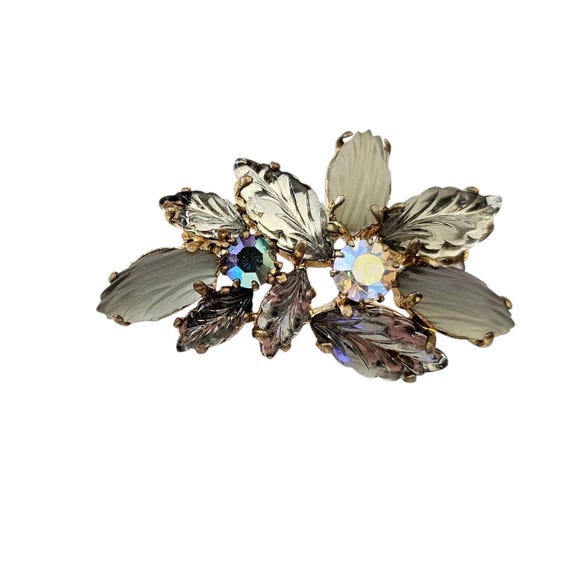 Austria Vintage Molded Glass Leaf Cluster Brooch
