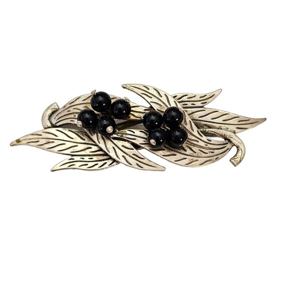 Kandell & Marcus NY Glass Beaded Berry Leaf Vine Brooch Pin, Signed L373