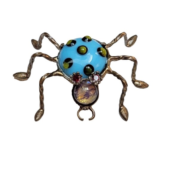 John Kirslis Vintage Art Glass Rhinestone Insect Bug Brooch Pin, Signed K986