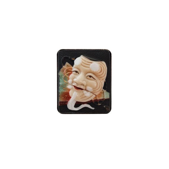 Toshikane Japan Sterling Lapel Tie Pin, Porcelain Signed