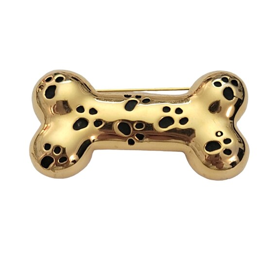Anne Klein Gold-Tone Paw Print Dog Bone Brooch, Signed E974