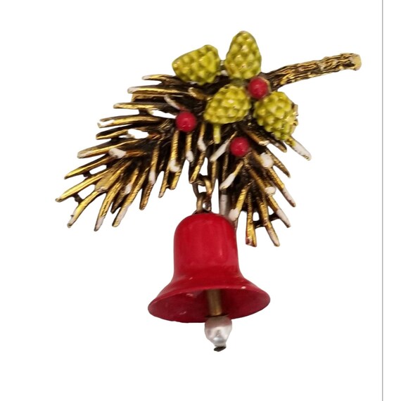 ART Arthur Pepper Vintage Christmas Pine Cone Bough Bell  Pin Brooch, Signed M924
