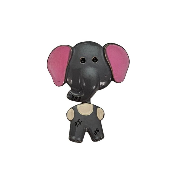 Pink Gray Enamel Articulated Aluminum Elephant Pin, Korea L343