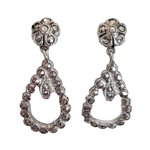 Sterling Silver Marcasite Dangles Post Earrings K272