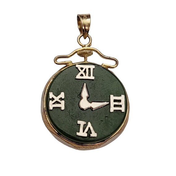 Silver, Gold Vermeil Jade Clock Pendant E120