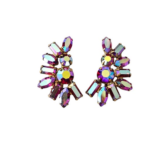 Pink AB Vintage Cluster Clip On Earrings J115