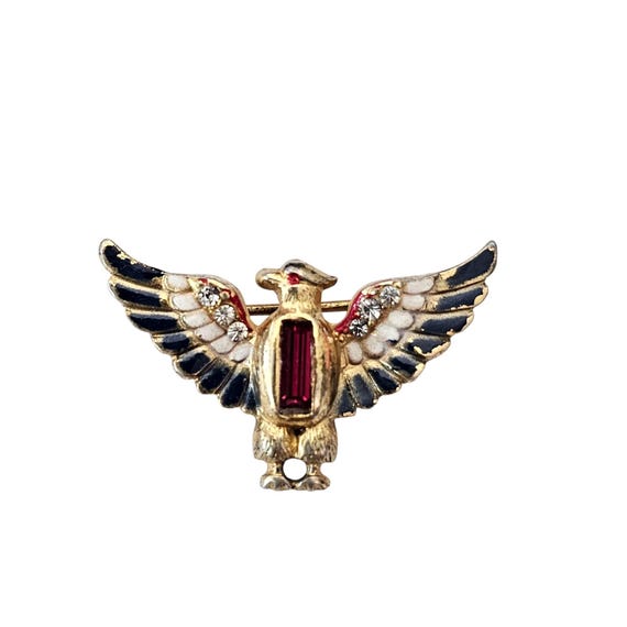 Coro Sterling Vermeil Eagle Brooch Rhinestone Blue White Enamel Small Pin J872