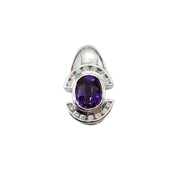 14k White Gold Channel Diamonds Purple Stone Pendant, 4.4 Grams