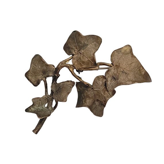 Michael Michaud Bronze Green Ivy Leaf Stem Vine Brooch E910
