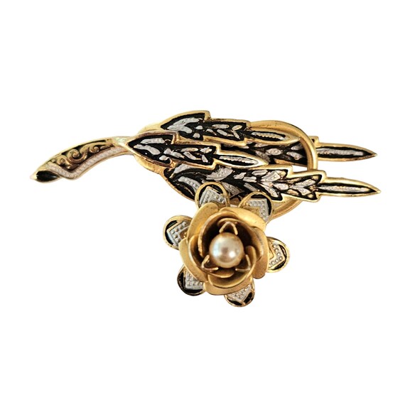 Toledoware Vintage Leaf Flower Faux Pearl Dimensional Brooch Pin L96