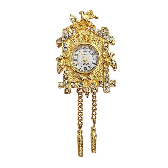 Regent Birdhouse Clock Brooch Pendant, Works J492