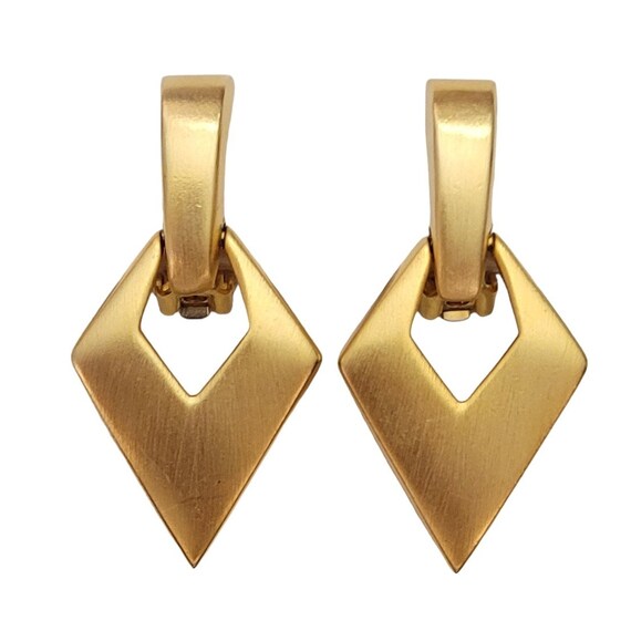 Anne Klein Brushed Matte Gold Tone Diamond Shape Knocker Clip-On Earrings E207