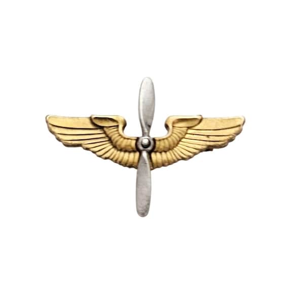 Sterling Silver Gold-Filled Wings Propeller Lapel Pin, Military J797
