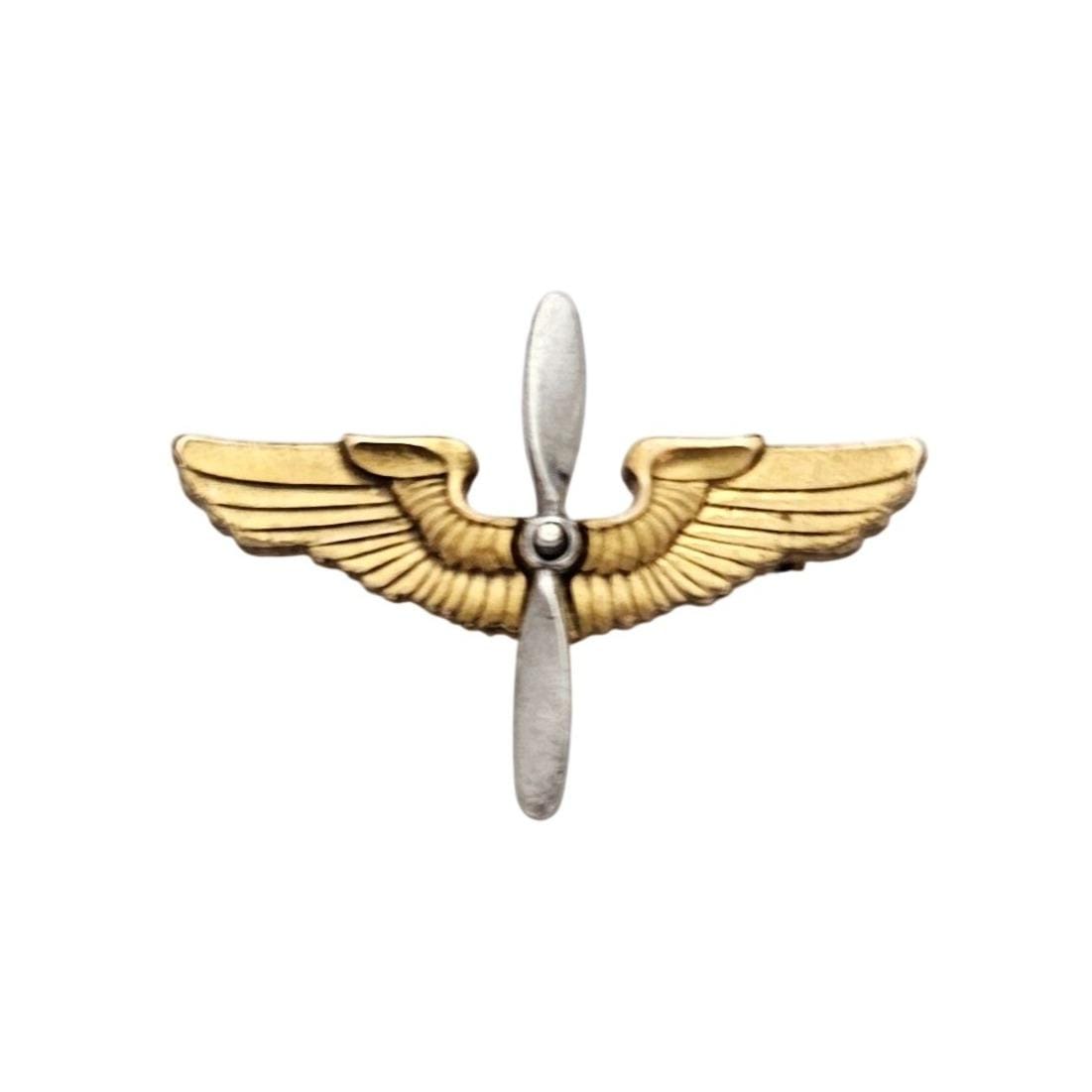 ★１９３０年代＊アメリカ軍＊海軍＊銀製＋金張り製＊パイロット章/ＷＩＮＧ（実物） Sterling Silver Gold-Filled Wings Propeller Lapel Pin, Military J797