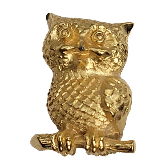 Trifari Crown Over T Gold-Tone Petite Owl On A Branch Brooch, Signed