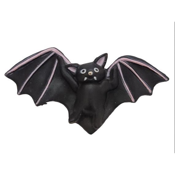 Fun World Division Vintage S. Lehman Halloween Black Vampire Bat Pin Brooch, K126