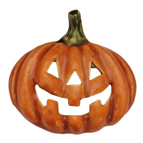 Orange Enamel Pumpkin Jack O Lantern Brooch Pin K189