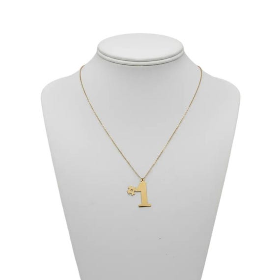 14K Yellow Gold Number One #1 Pendant Necklace, 15 Inches Chain C707
