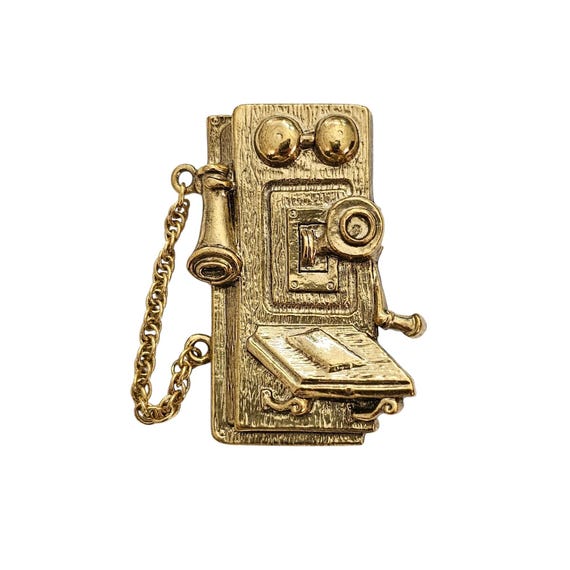 1928 Brand Wind-Up Telephone Brooch Pin L848