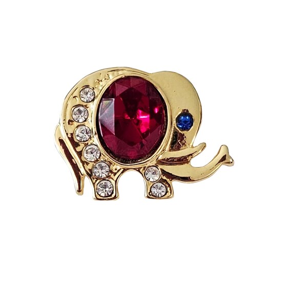Red Rhinestone Clear Rhinestone Patriotic Elephant Lapel Pin L324