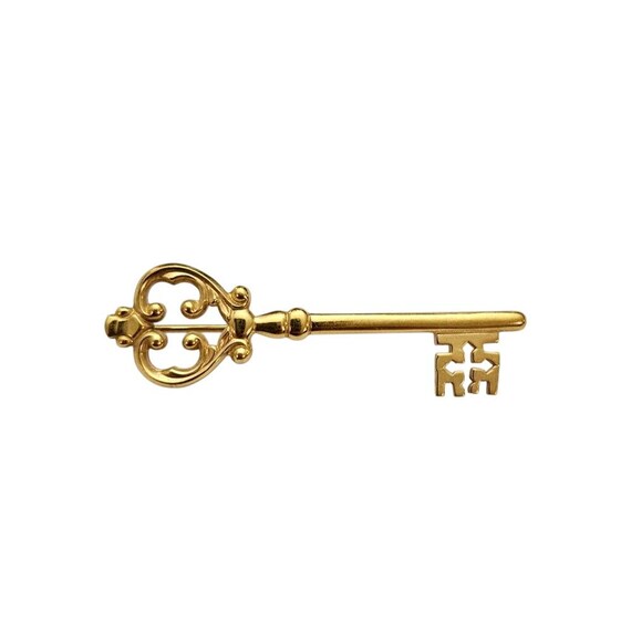 Danecraft 12K GF Skeleton Key Brooch Heart Scroll Bar Pin Signed, J774