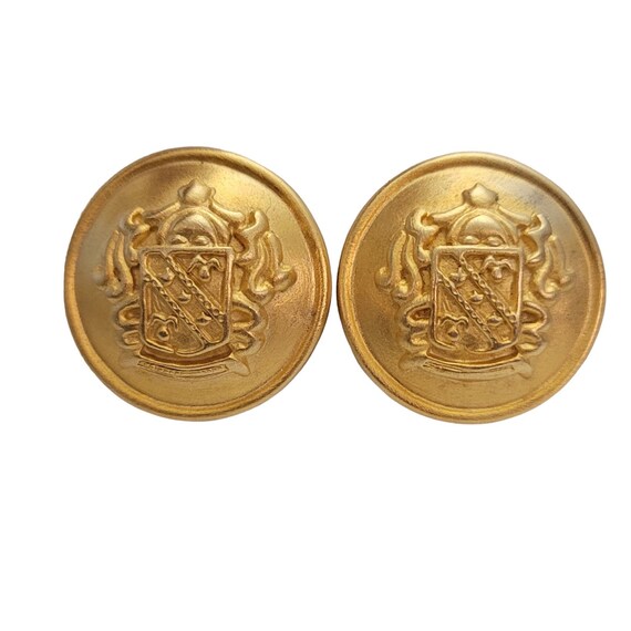 Gold Tone Round Raised Shield Design Clip On Earrings E846