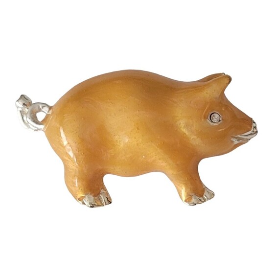 Golden Yellow Pearlized Enamel Farm Pig Brooch Pin E133