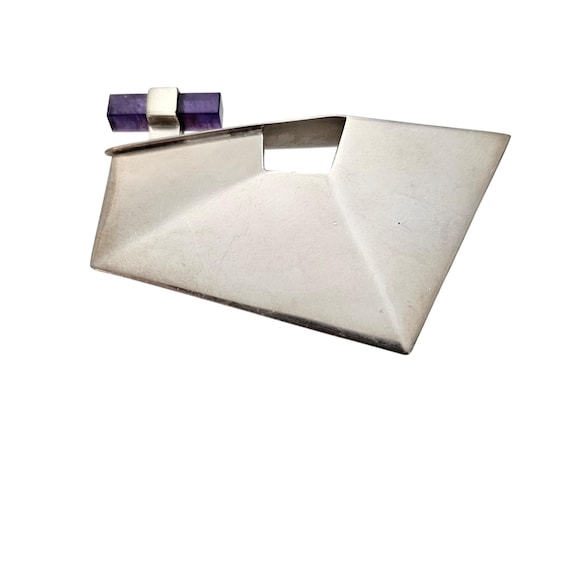 Sterling Silver Geometrical Brooch Amethyst Cube Pin J530