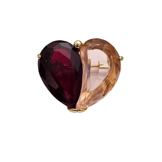 Monet Pink Ruby Glass Heart Brooch Vintage Pin, Signed