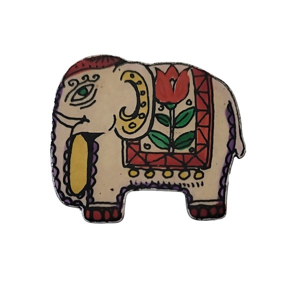 Germany Metal Enamel Elephant Brooch Pin Signed Made In W Germany, L06