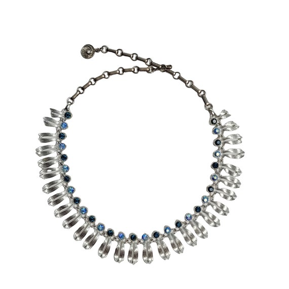 LISNER Silvertone Blue Rhinestone Chain Link Neck… - image 2