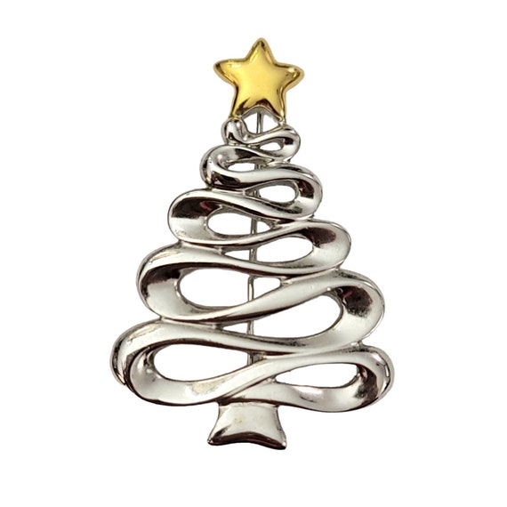 Carolee Silver-Tone Ribbon Christmas Tree Brooch Pin, Signed K564
