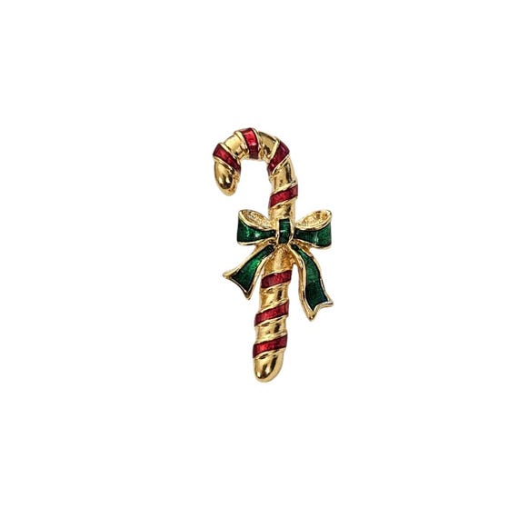 Avon Red Green Enamel Candy Cane Lapel Pin, Signed L816