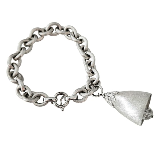 Napier Vintage Silver Tone Bell Crystal Dangle Bracelet Signed, J599