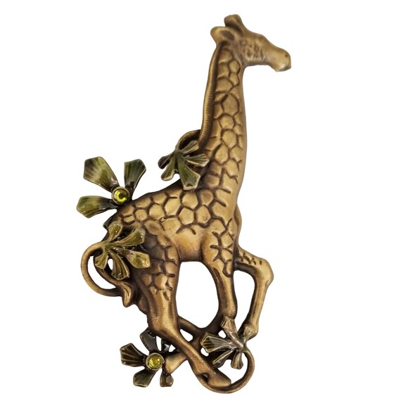 Kenneth Cole Gold Tone Enamel Rhinestone Giraffe Brooch Pin , Signed