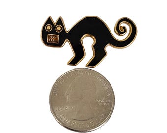 MMA メトロポリタン美術館 ブラックエナメル 猫ブローチピン、サイン