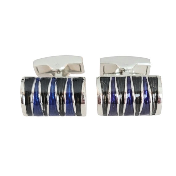 Bugatchi Silver Tone Blue Black Enamel Cufflinks, Signed K265