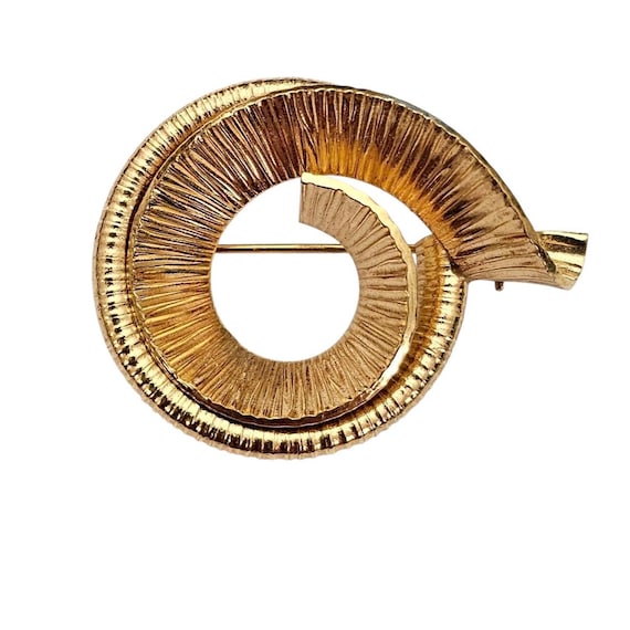14K Gold Plated Round Swirl Brooch Textured Pin
