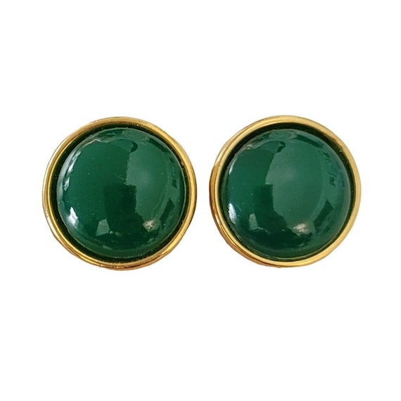 Czech Green Uranium Glowing Round Glass Gold Tone Clip On Earrings E764