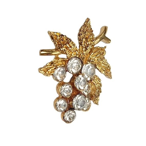 Trifari Crown Goldtone Clear Rhinestone Grape Cluster Brooch Pin