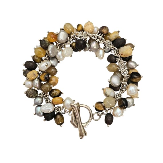 Sterling Silver Whitney Kelly Pearl, Agate, Tiger Eye Cha Cha Bracelet C25