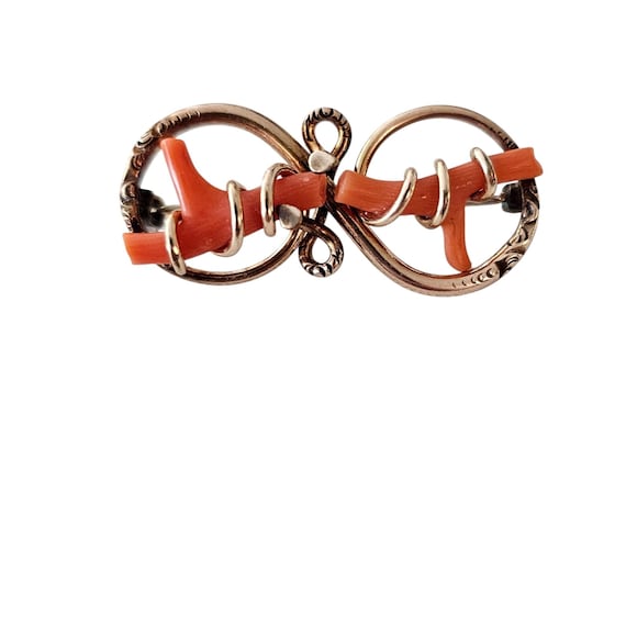 Gold Filled Victorian Branch Coral Brooch C Clasp Pin