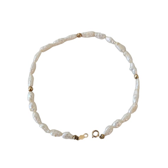 14K Yellow Gold Knotted Rice Pearl Bracelet 8” Long,  L177