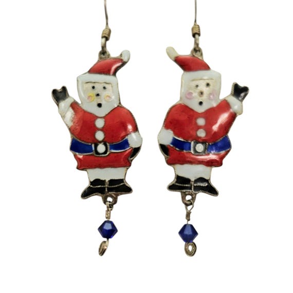 Sterling Silver Enamel Santa Earring Dangles